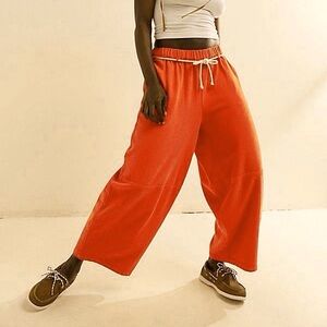 Wide Leg Drawstring Pants - Red